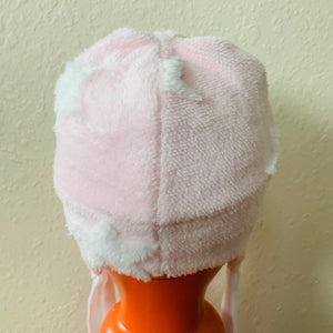 Kids Pink Star Debossed Reversible Beanie Hat with Earflaps