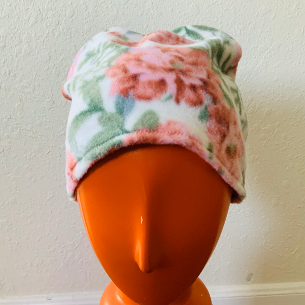 Teen Adult Floral Coral Beanie Hat