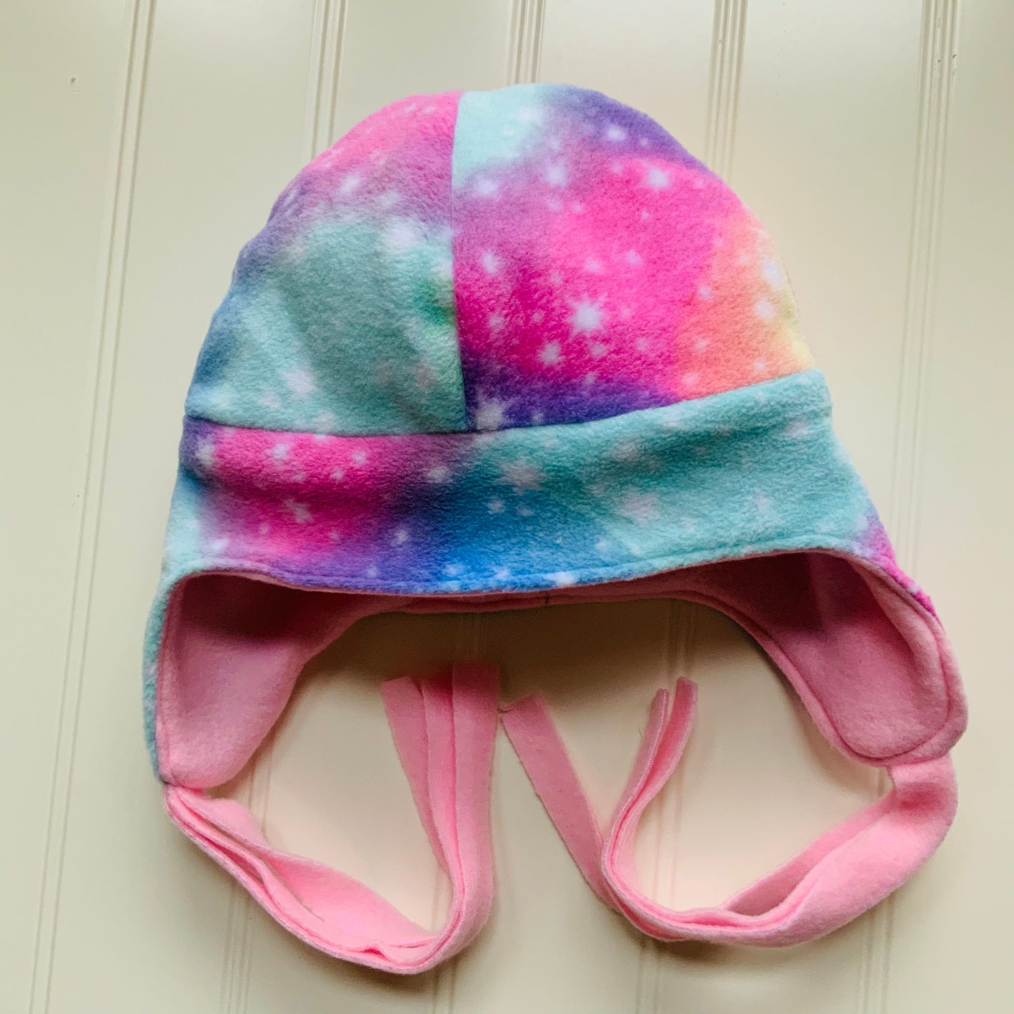 Cotton Candy Reversible Fleece Beanie Hat with Earflaps
