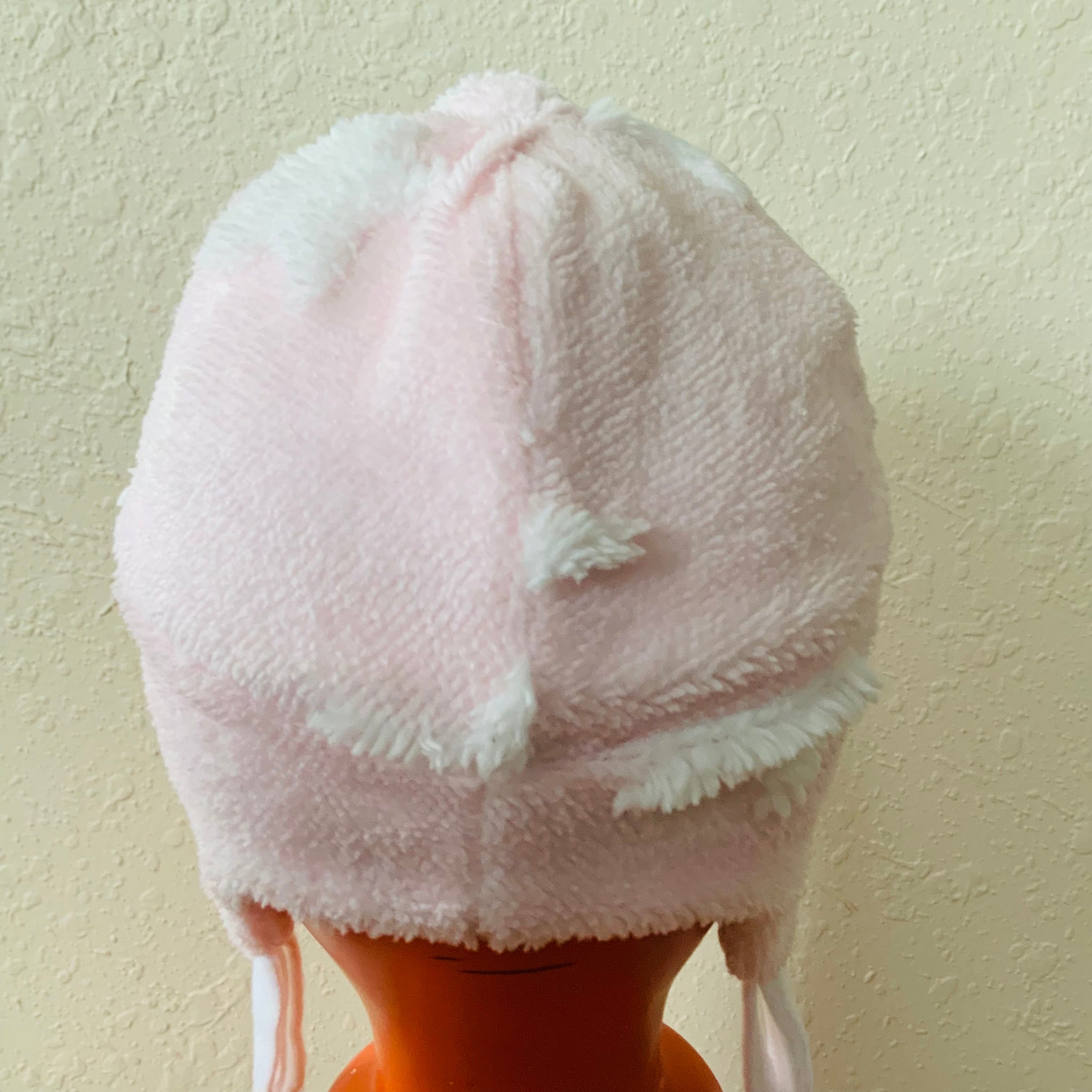 Kids Pink Star Debossed Fleece Reversible Beanie Hat with Earflaps