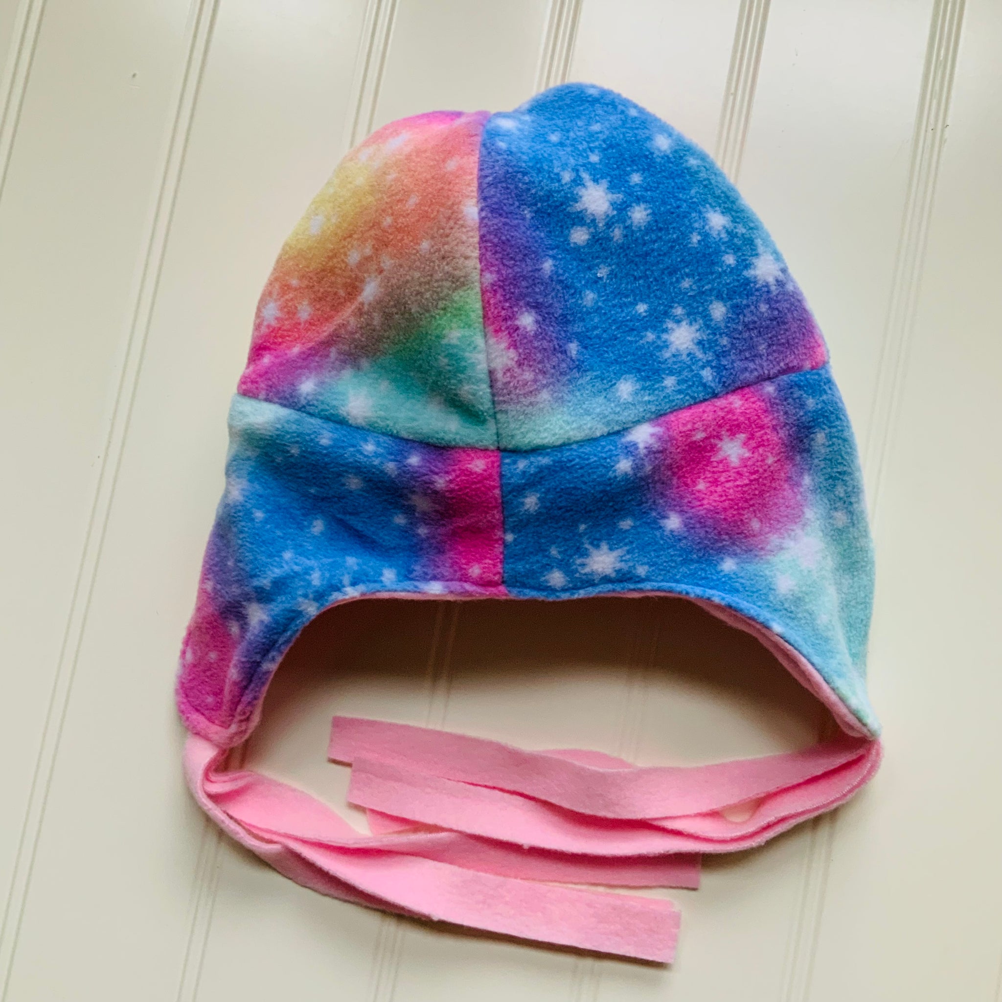 Cotton Candy Reversible Fleece Beanie Hat with Earflaps