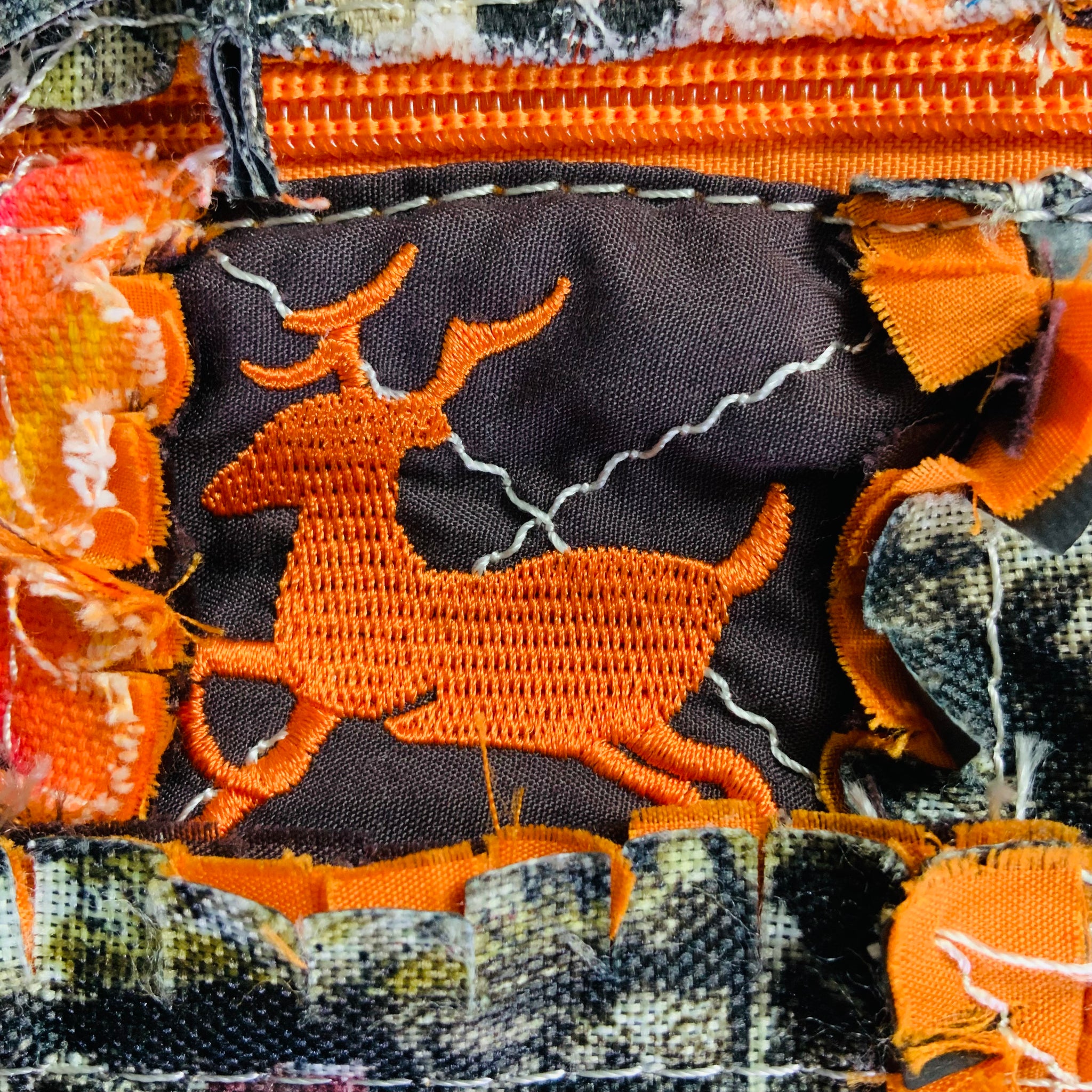 Embroidered Owl Quilted Bag Orange Backpack Bag