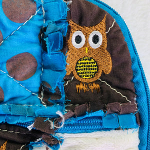 Embroidered Owl Quilted Bag Blue Backpack Bag