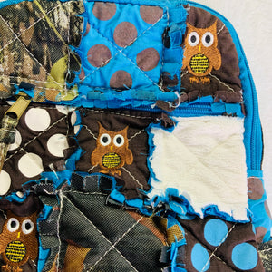 Embroidered Owl Quilted Bag Blue Backpack Bag