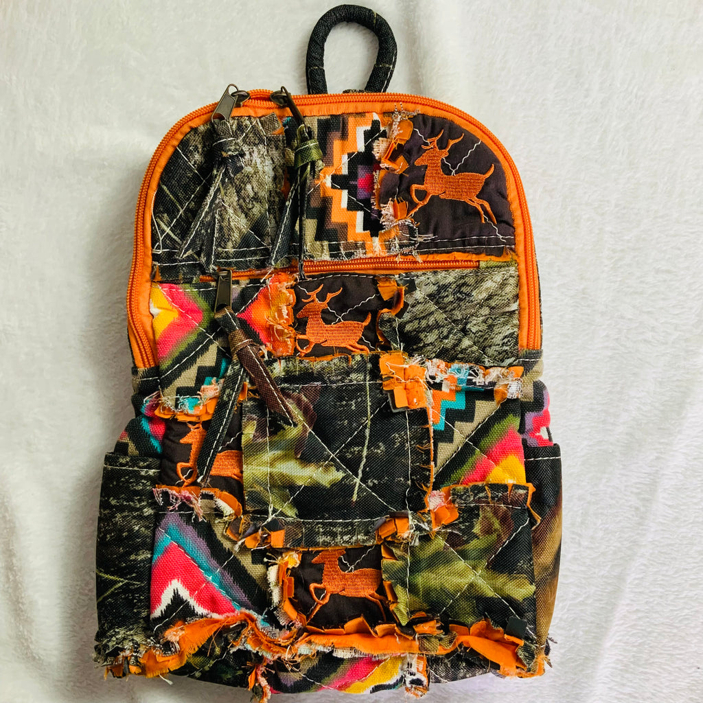 Embroidered Owl Quilted Bag Orange Backpack Bag