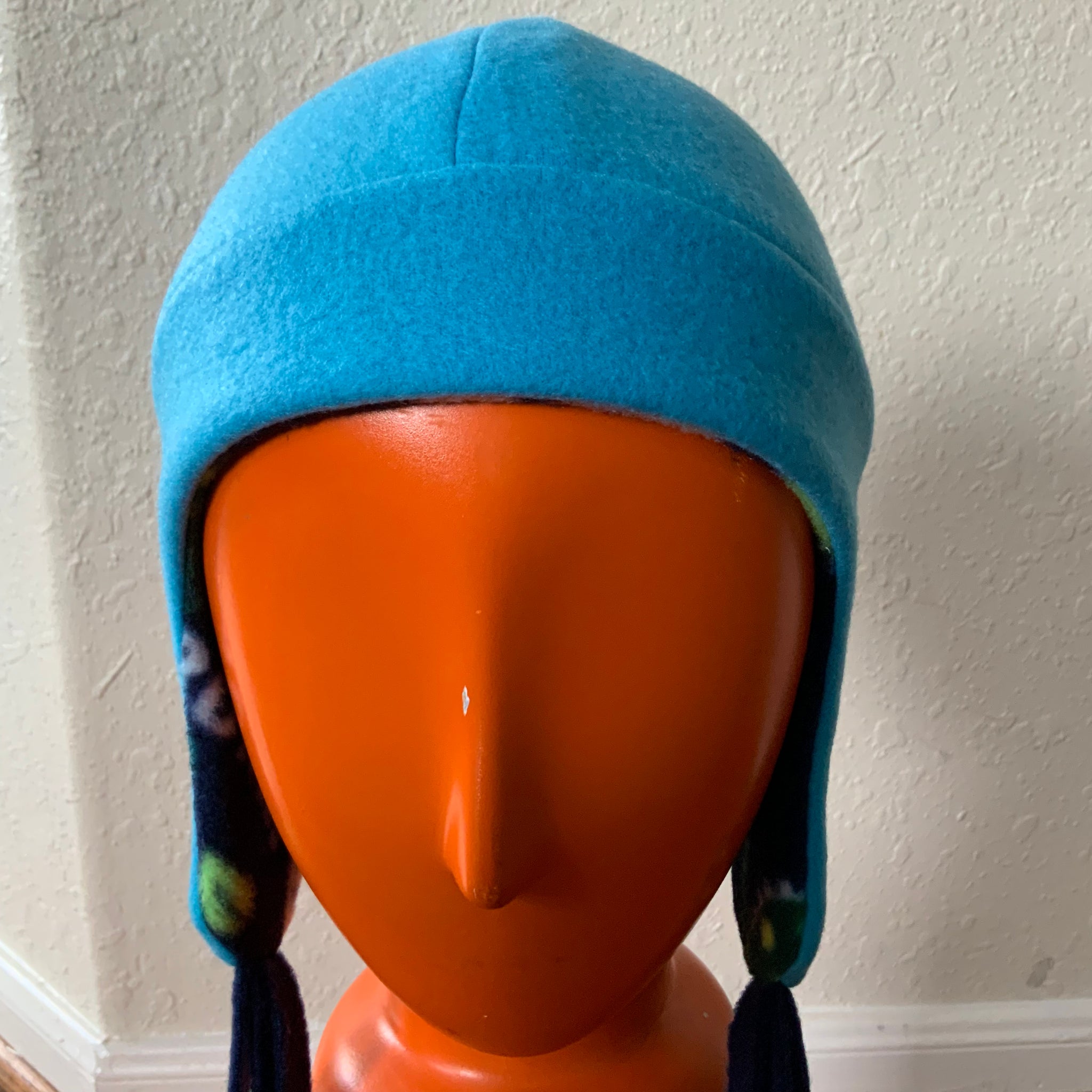Reversible Dino Kids Fleece Beanie Hat with Earflaps and Ties