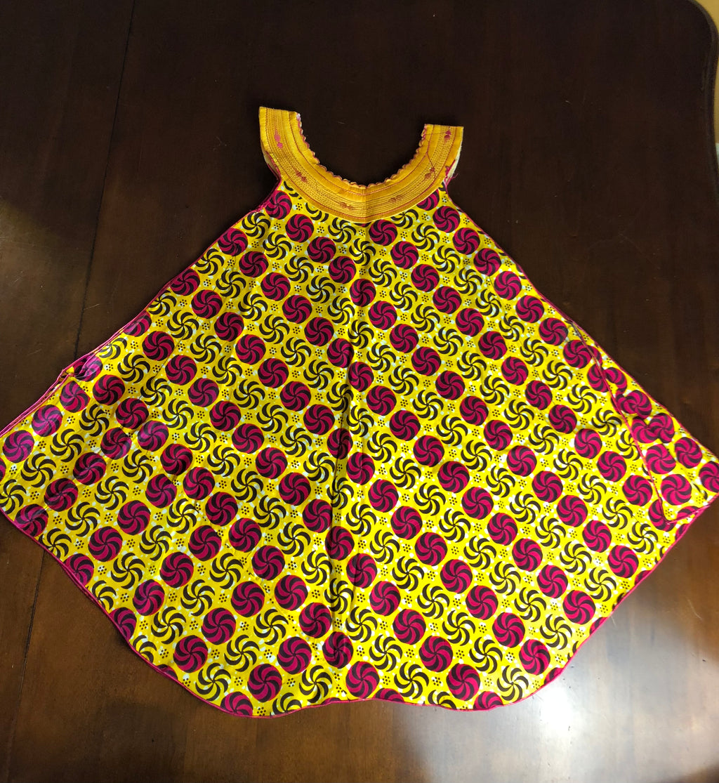 Yellow Ankara Embroidered Neck Dress