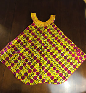 Yellow Ankara Embroidered Neck Dress