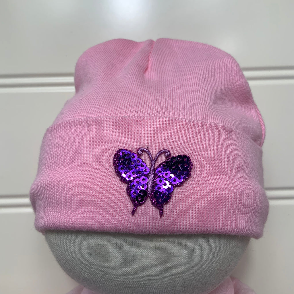 Purple Butterfly Newborn Beanie