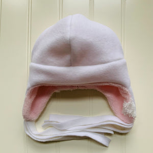 Kids Pink Star Debossed Fleece Reversible Beanie Hat with Earflaps