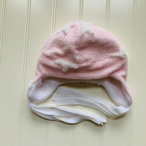 Kids Pink Star Debossed Fleece Reversible Beanie Hat with Earflaps