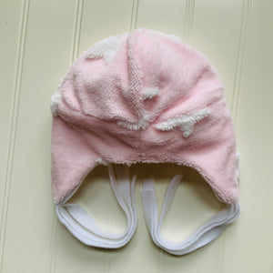 Kids Pink Star Debossed Fleece Reversible Beanie Hat with Earflaps