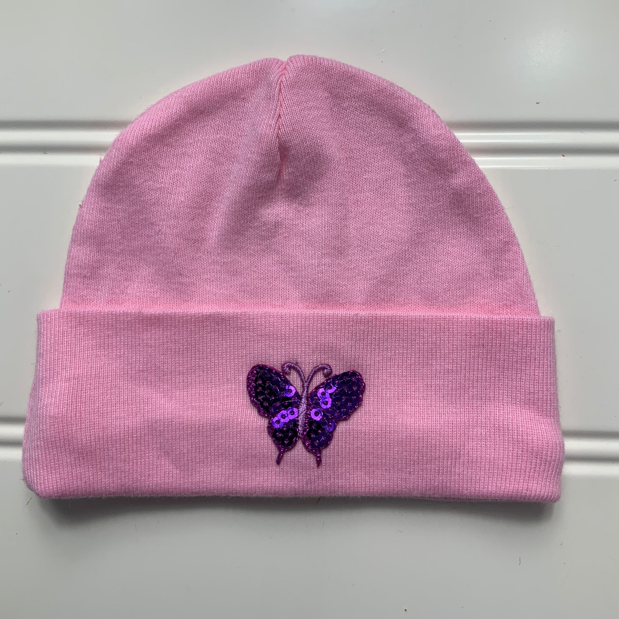 Purple Butterfly Newborn Beanie