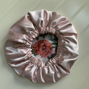 Kids Coral Floral Satin Hair Bonnet