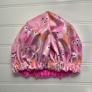 Foxes on Pink Plush Satin Lined Bonnet Electric Pink