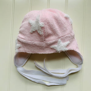 Kids Pink Star Debossed Reversible Beanie Hat with Earflaps