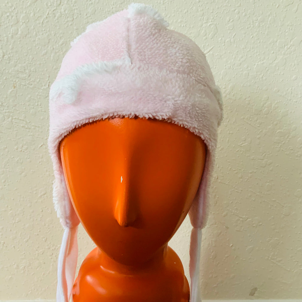 Kids Pink Star Debossed Fleece Reversible Beanie Hat with Earflaps