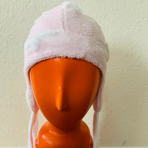 Kids Pink Star Debossed Fleece Reversible Beanie Hat with Earflaps
