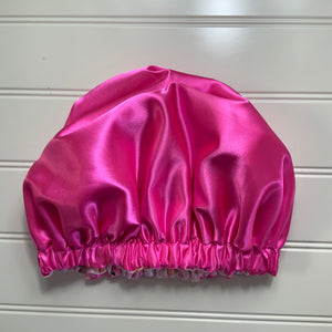 Foxes on Pink Plush Satin Lined Bonnet Electric Pink