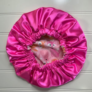 Kids Satin Lined Cuddle Bonnet Foxes on Electric Pink