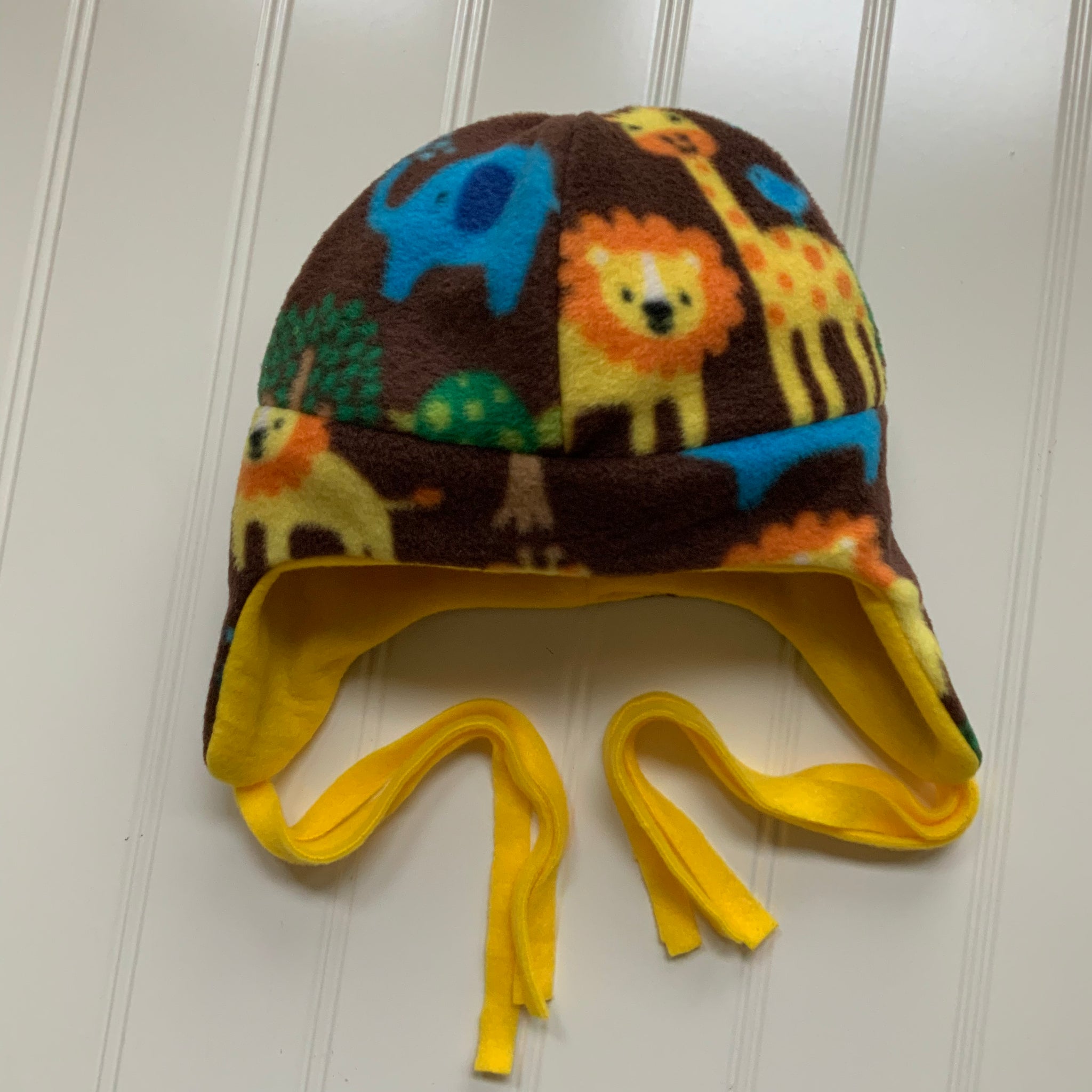 Reversible Kids Forest Friends Fleece Beanie Hat with Earflaps