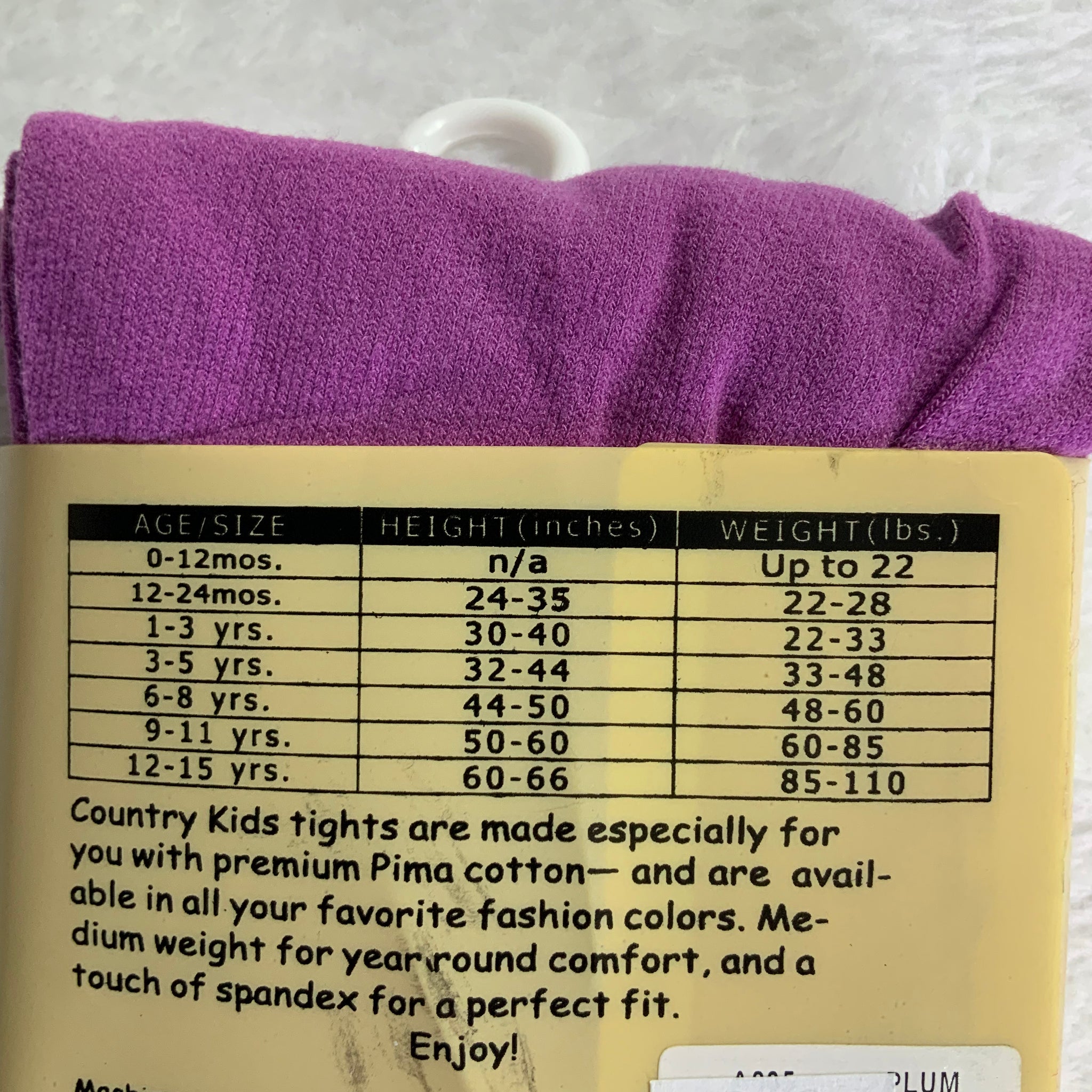 Country Kids Soft Purple Pima Cotton Tights for Little Legs