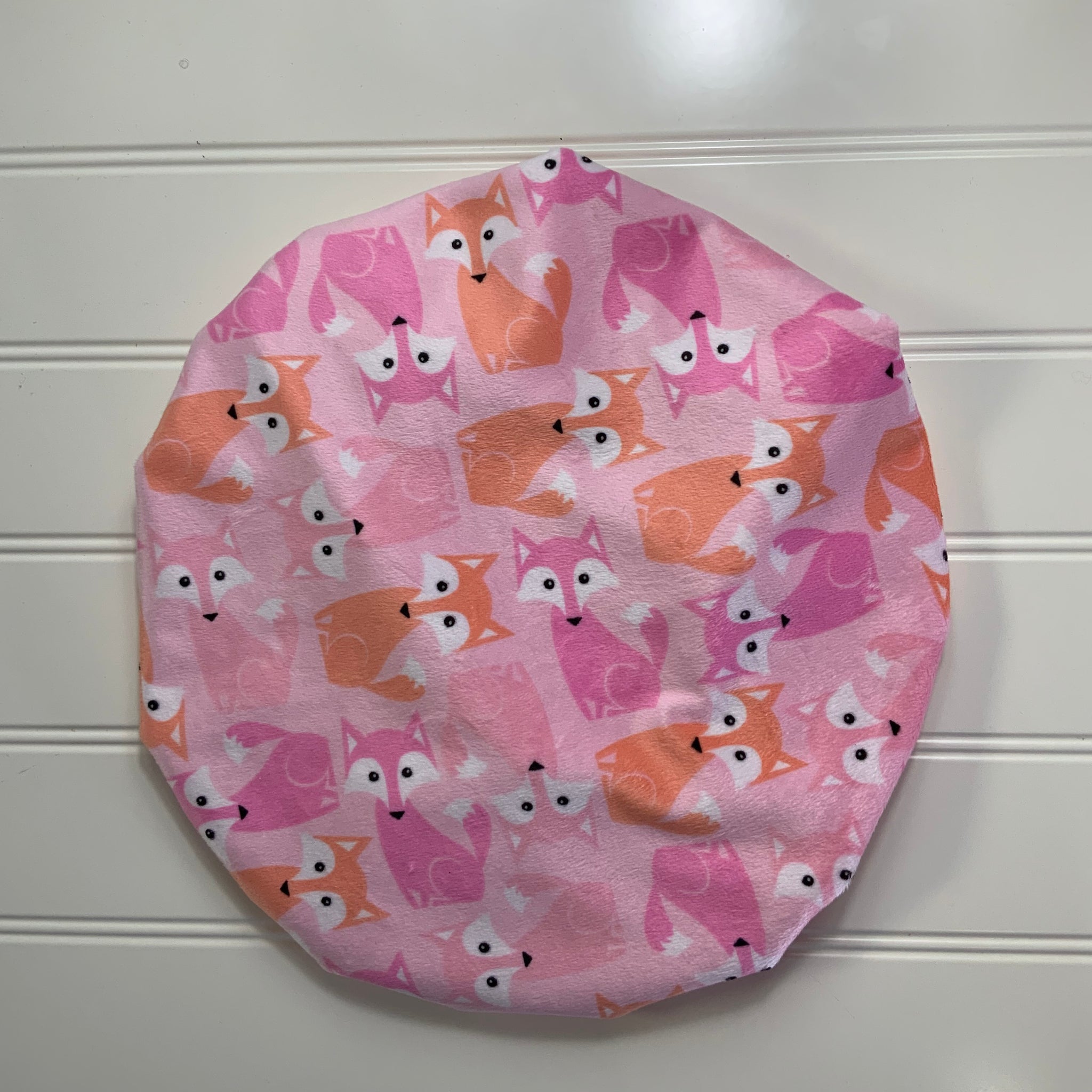 Kids Satin Lined Cuddle Bonnet Foxes on Electric Pink