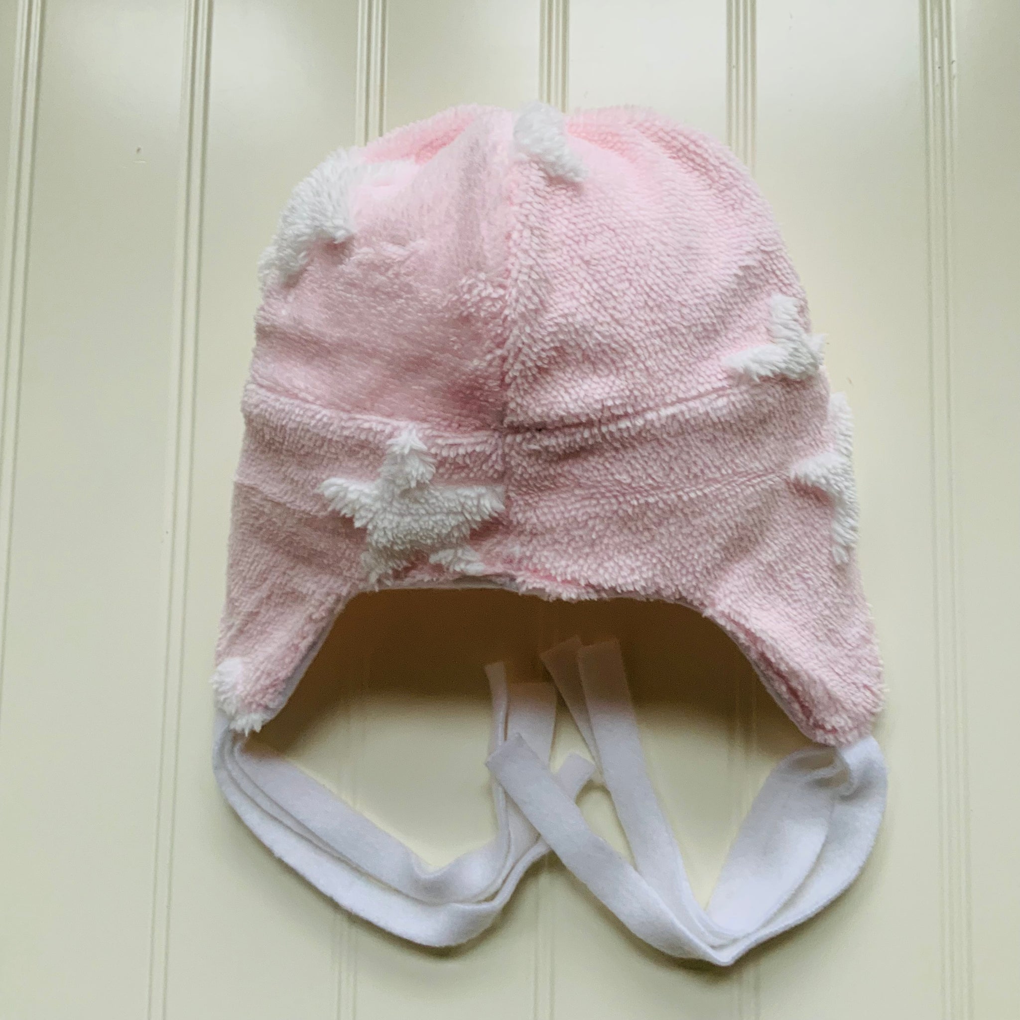 Kids Pink Star Debossed Reversible Beanie Hat with Earflaps