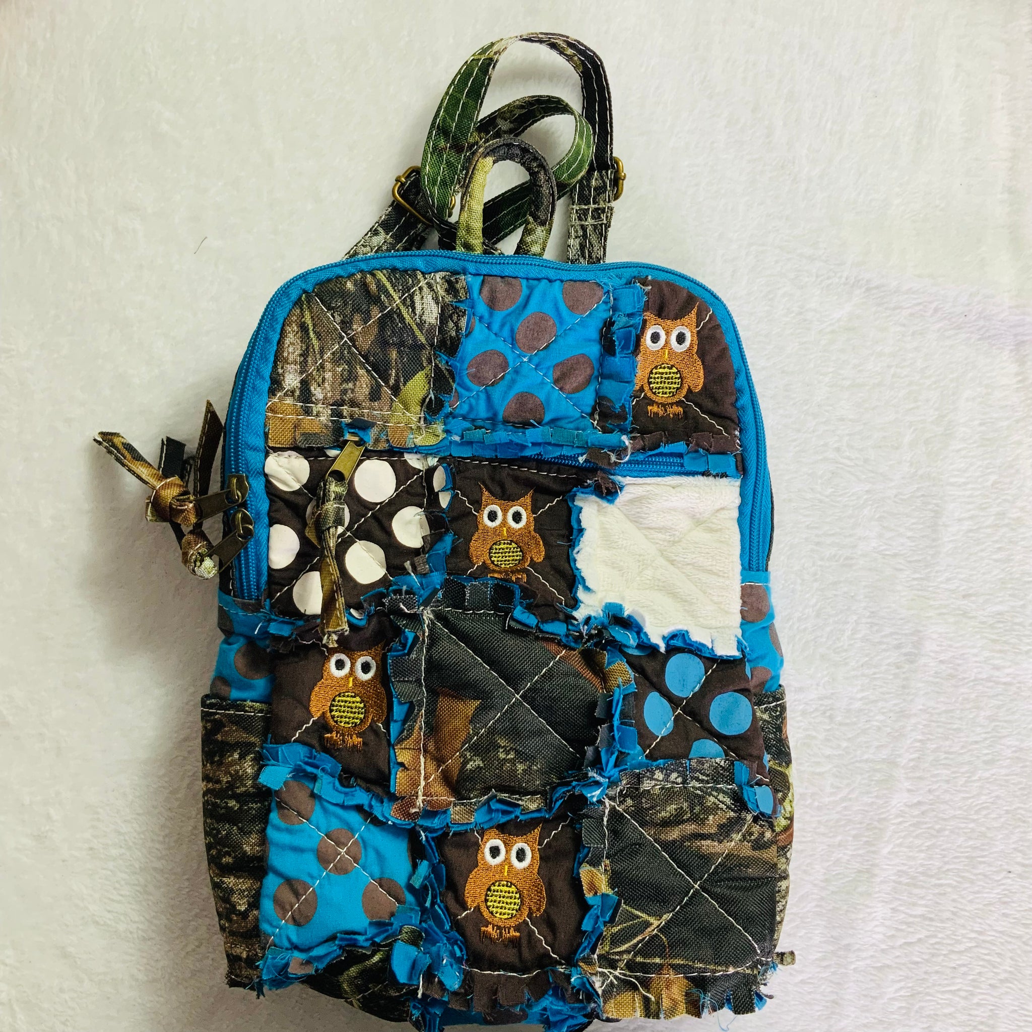 Embroidered Owl Quilted Bag Blue Backpack Bag Suga Buga Baby