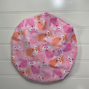 Foxes on Pink Plush Satin Lined Bonnet Electric Pink